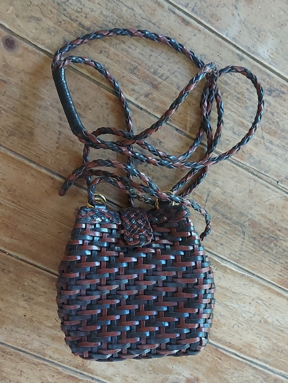 GEM leather Handwoven Brown and Black Crossbody Bag - Women